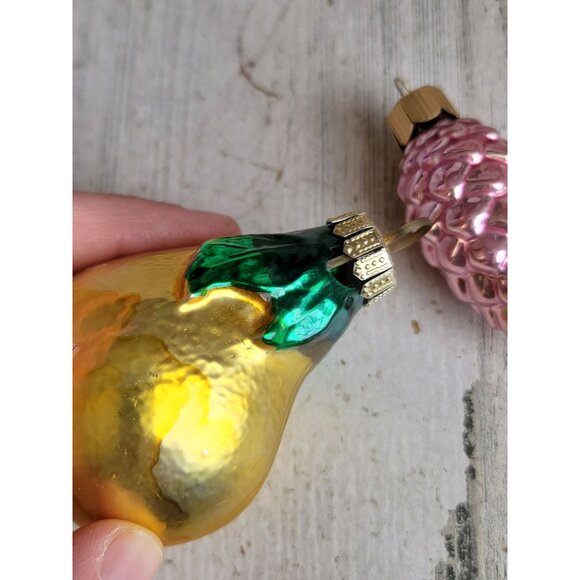 Blown glass pear pink pinecone ornament Xmas‎ set fruit - Picture 3 of 5